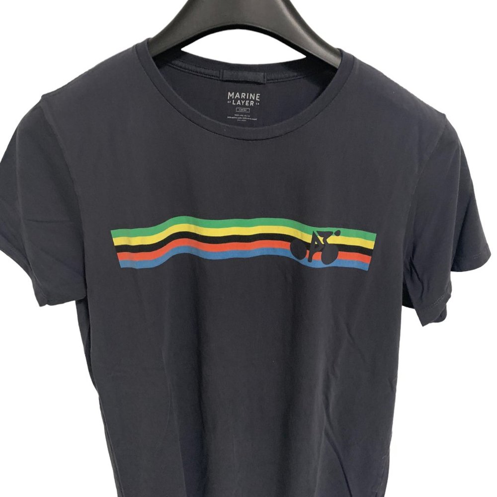 Marine Layer Shirt Mens Large Blue Short Sleeve Crew Neck Bicycle Logo